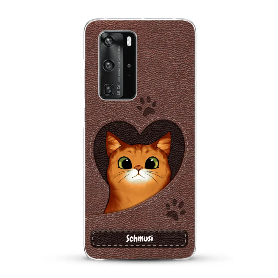 Katzenherz Lederoptik  - Individuelle Handyhülle