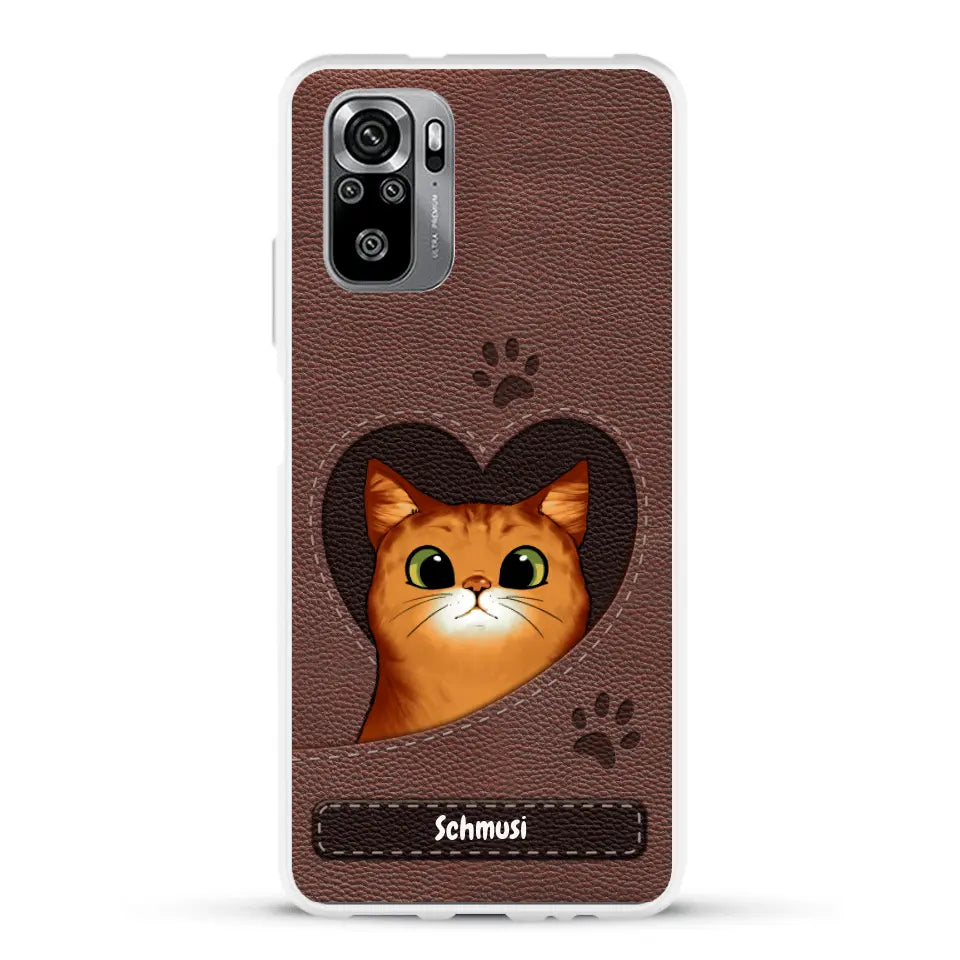 Katzenherz Lederoptik  - Individuelle Handyhülle