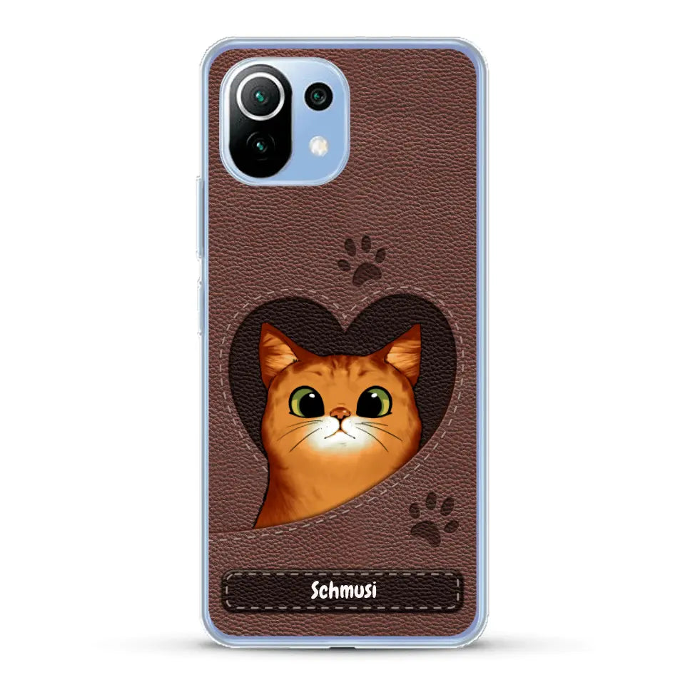 Katzenherz Lederoptik  - Individuelle Handyhülle