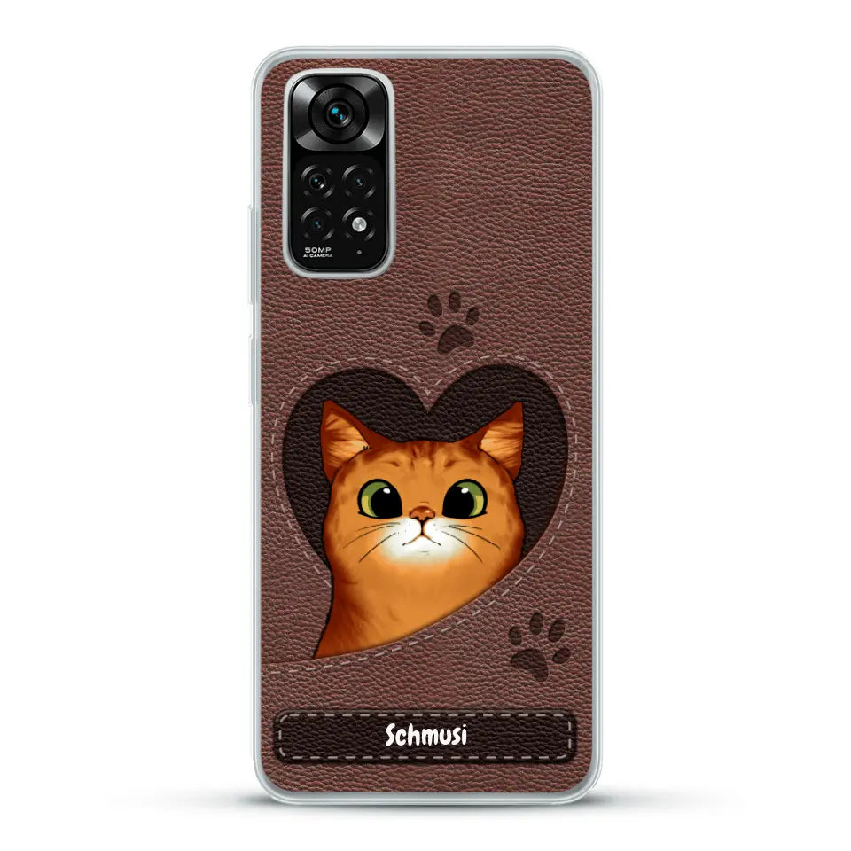 Katzenherz Lederoptik  - Individuelle Handyhülle