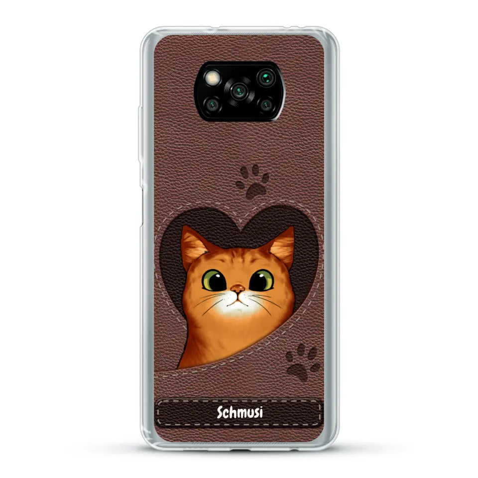 Katzenherz Lederoptik  - Individuelle Handyhülle