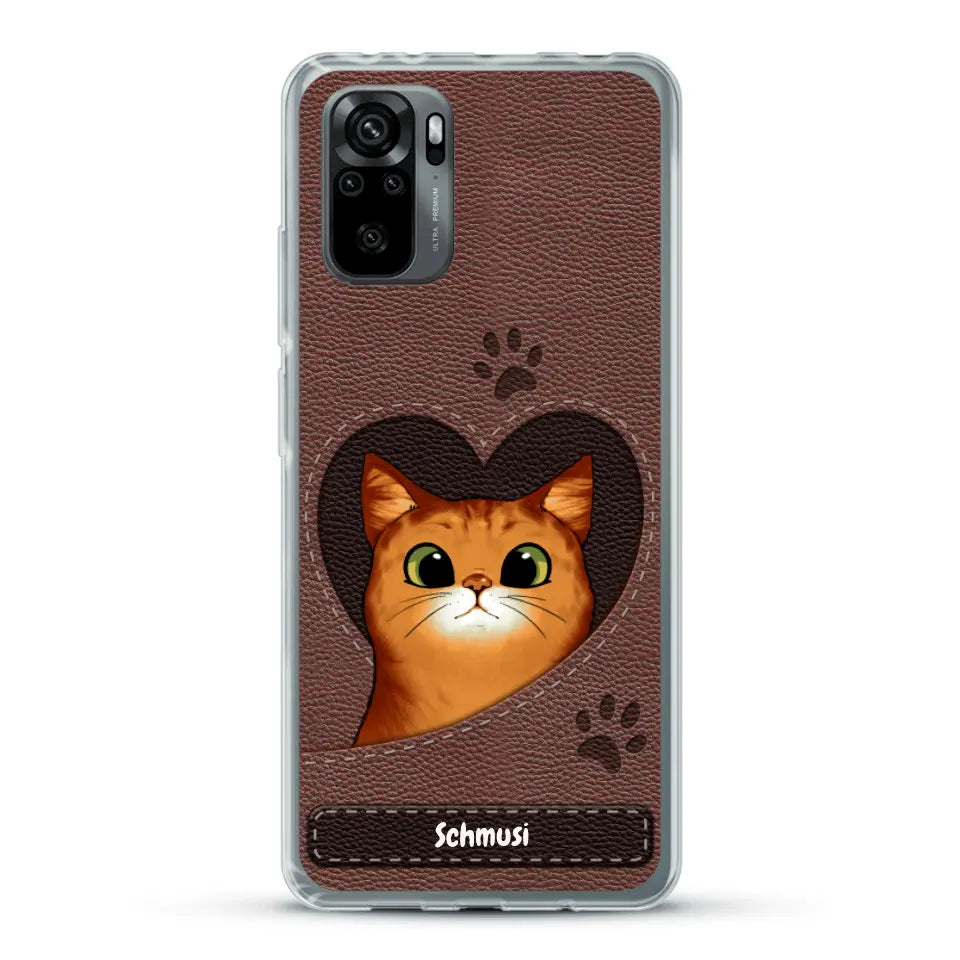 Katzenherz Lederoptik  - Individuelle Handyhülle