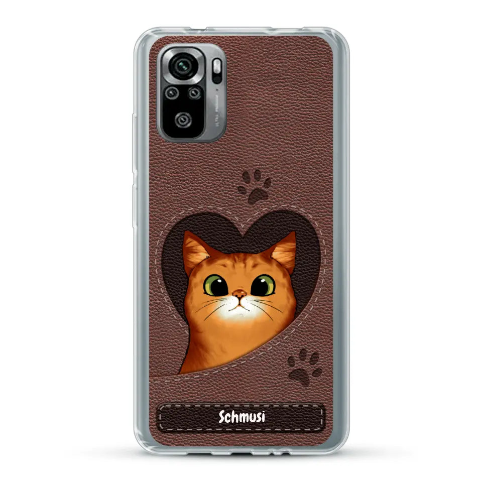Katzenherz Lederoptik  - Individuelle Handyhülle