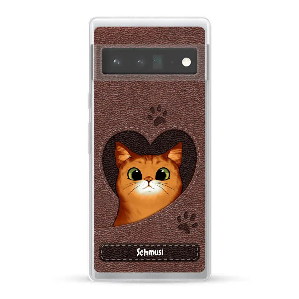 Katzenherz Lederoptik  - Individuelle Handyhülle