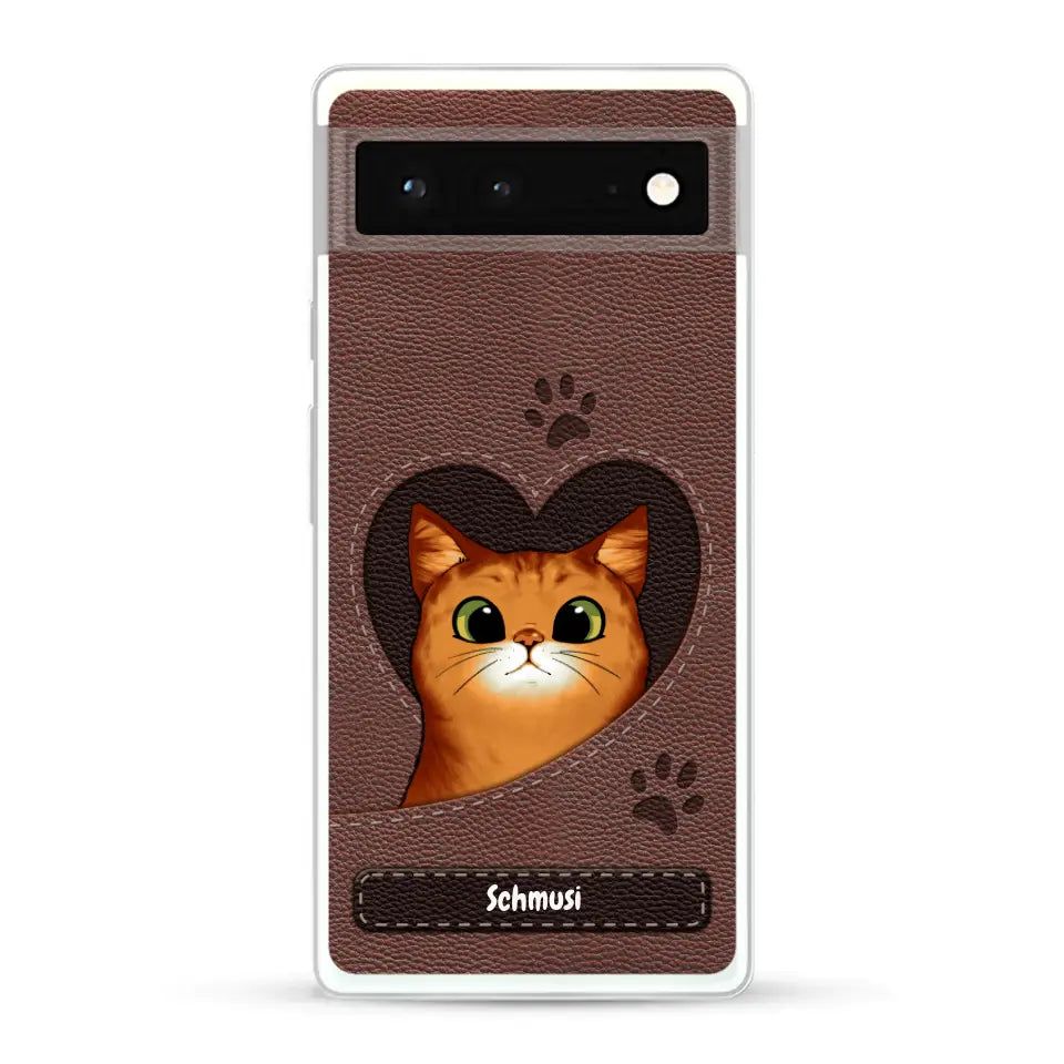 Katzenherz Lederoptik  - Individuelle Handyhülle