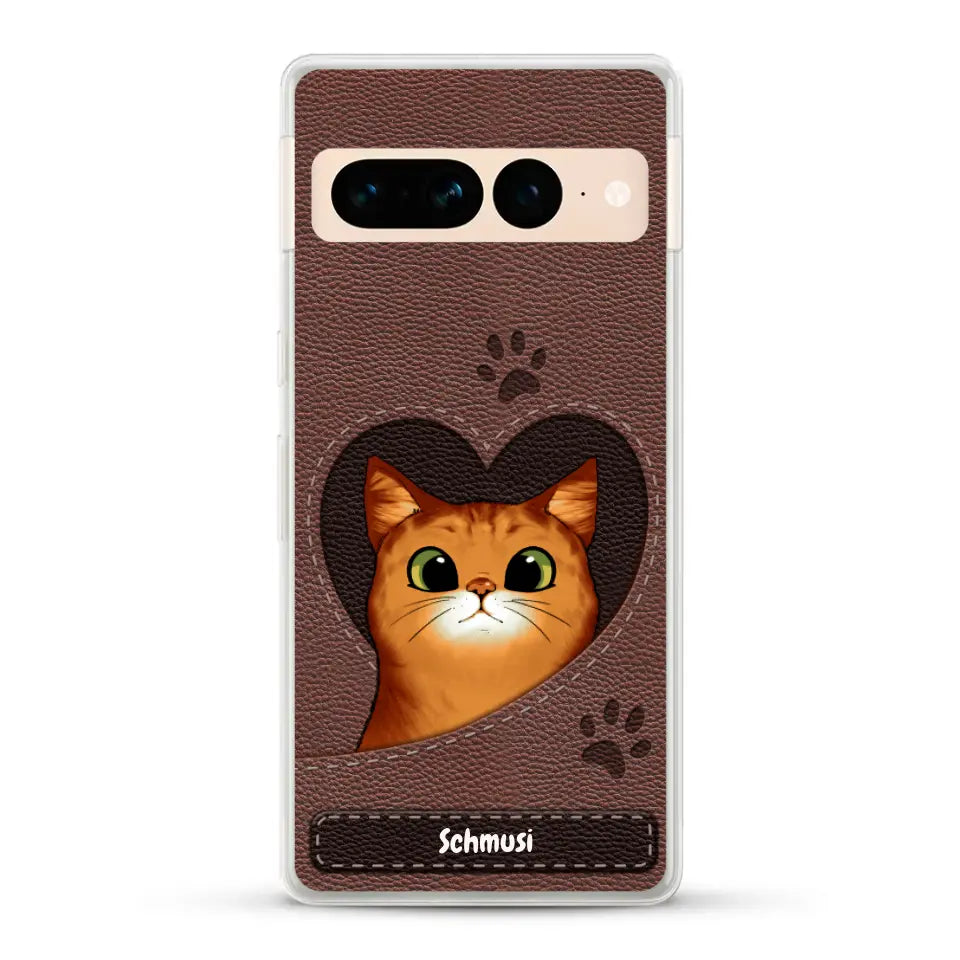 Katzenherz Lederoptik  - Individuelle Handyhülle