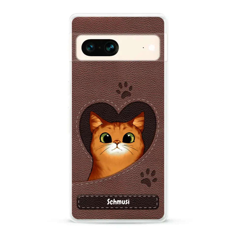 Katzenherz Lederoptik  - Individuelle Handyhülle