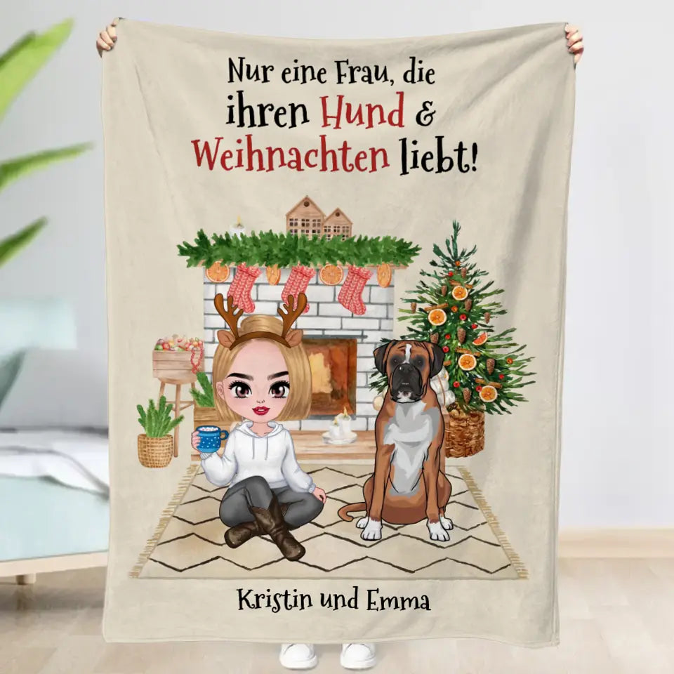 Frau, die Hunde und Weihnachten liebt - Individuelle Decke