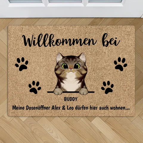 Willkommen bei neugierigen Katzen - Individuelle Fußmatte - Featured Image