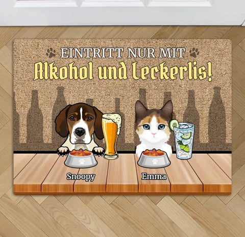 Eintritt nur mit Alkohol & Leckerlis - Individuelle Fußmatte - Featured Image