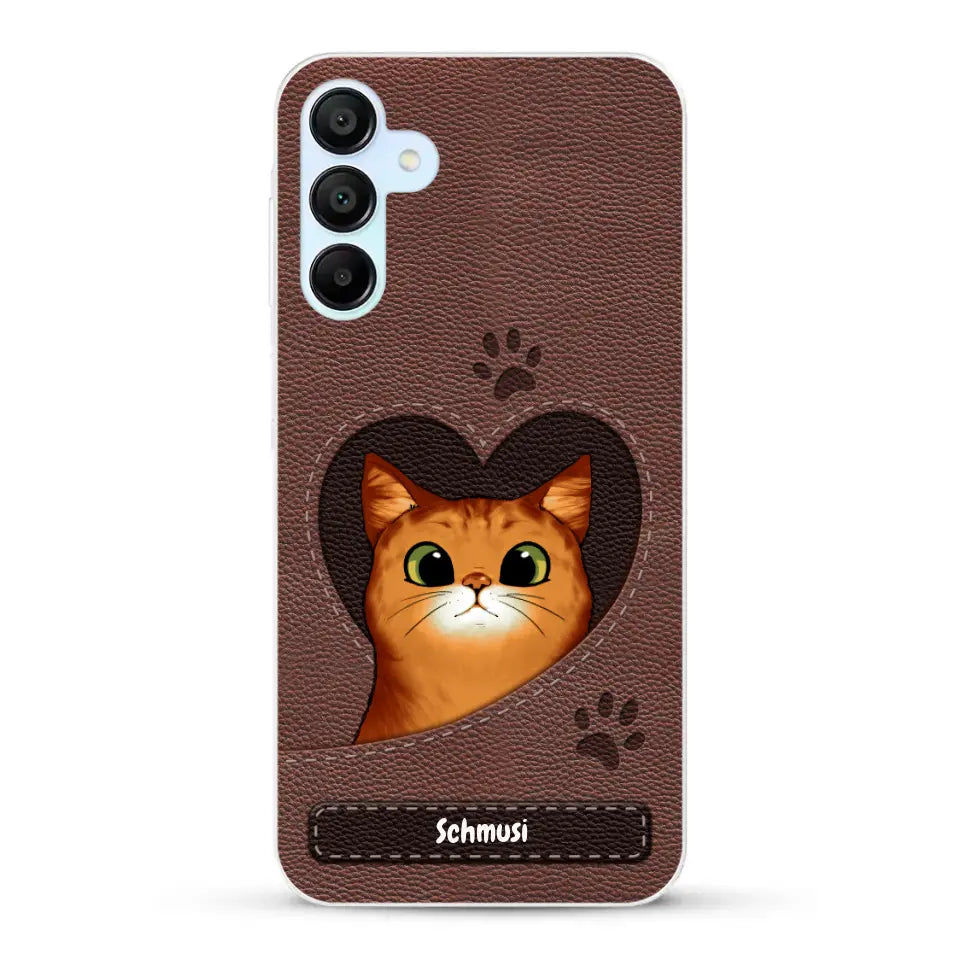 Katzenherz Lederoptik  - Individuelle Handyhülle