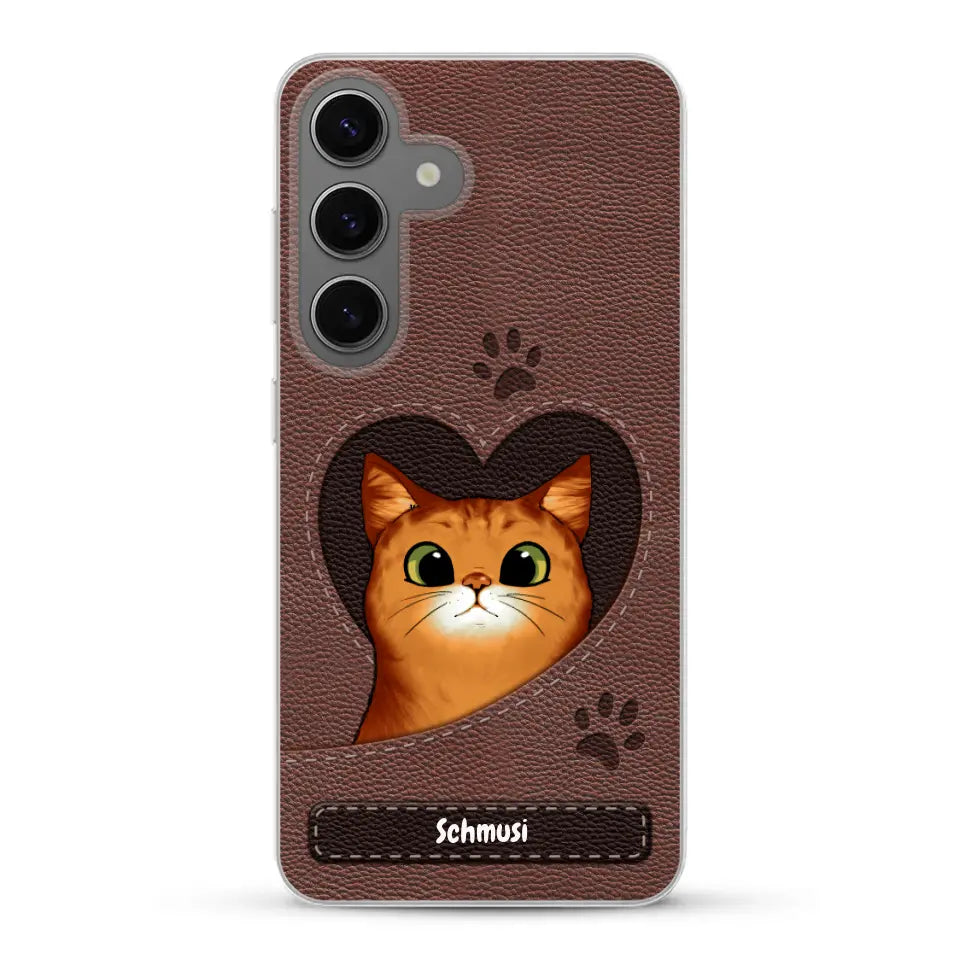 Katzenherz Lederoptik  - Individuelle Handyhülle