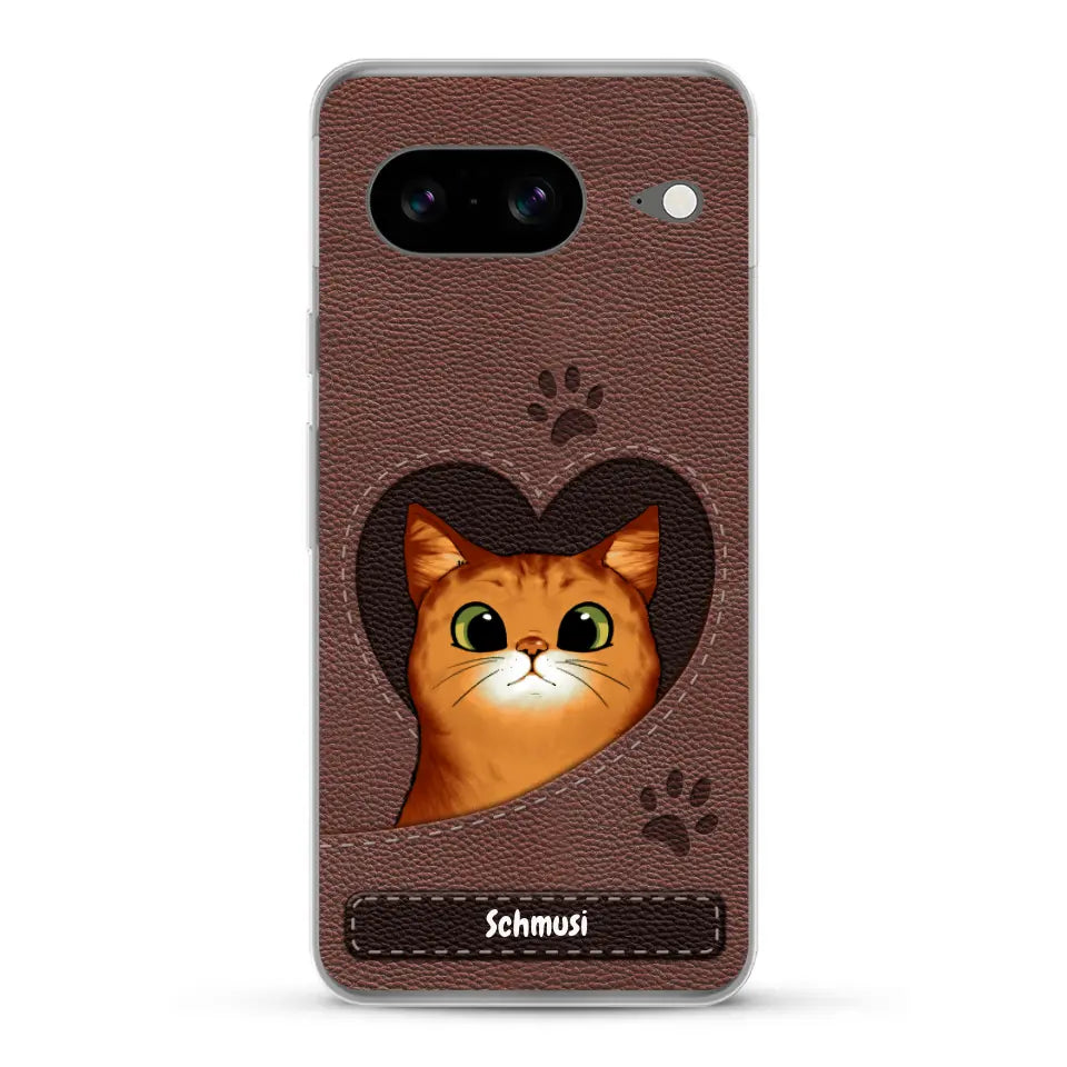 Katzenherz Lederoptik  - Individuelle Handyhülle