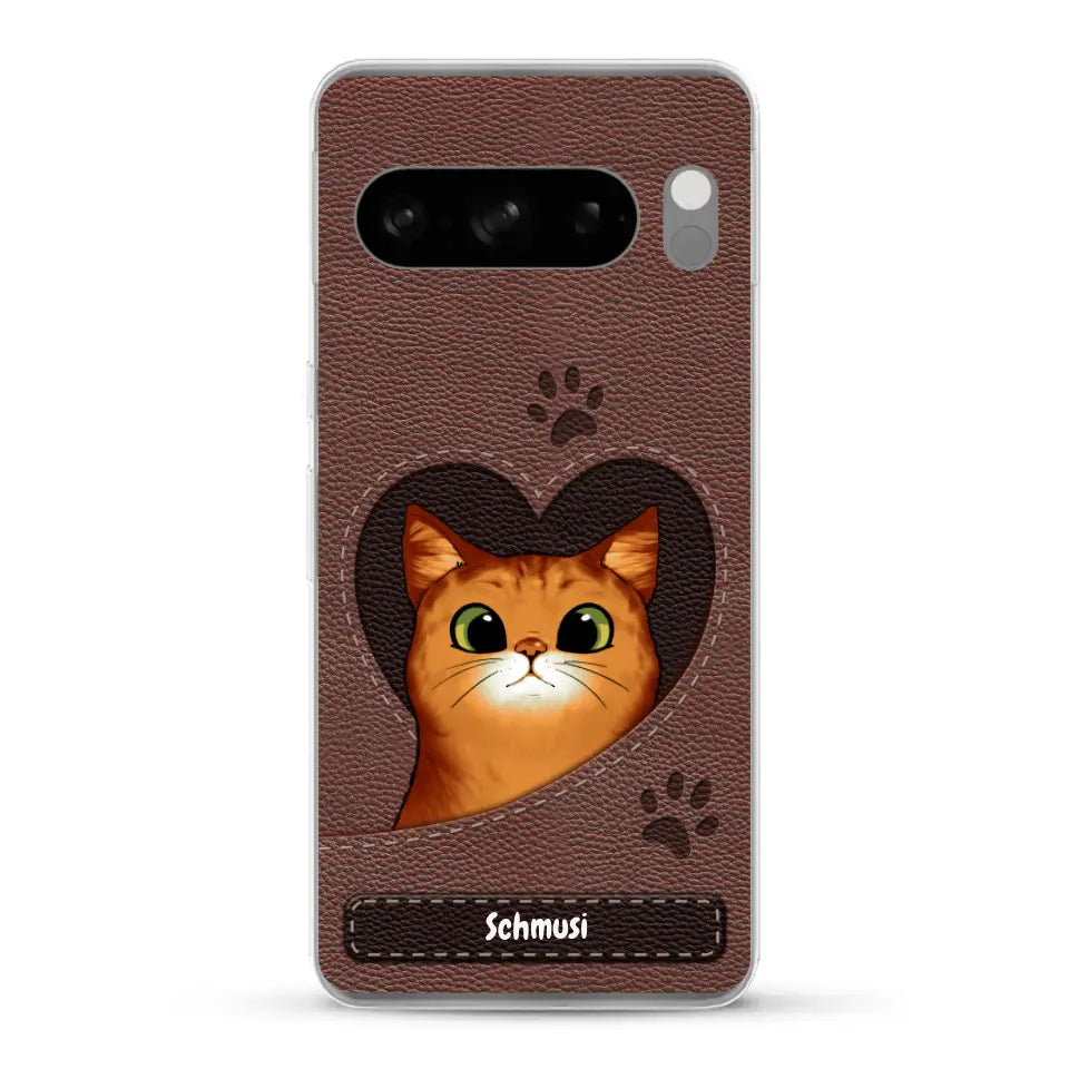 Katzenherz Lederoptik  - Individuelle Handyhülle