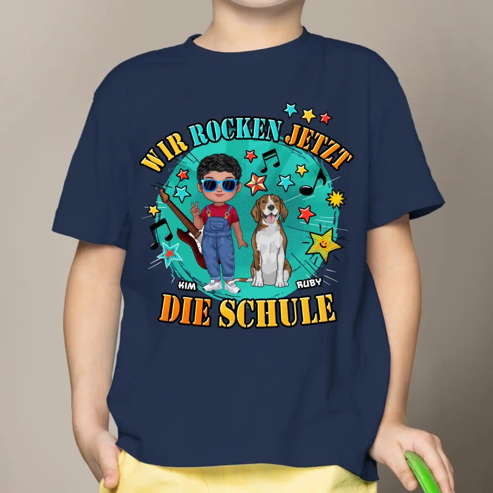 Wir rocken jetzt die Schule - Individuelles Kinder T-Shirt