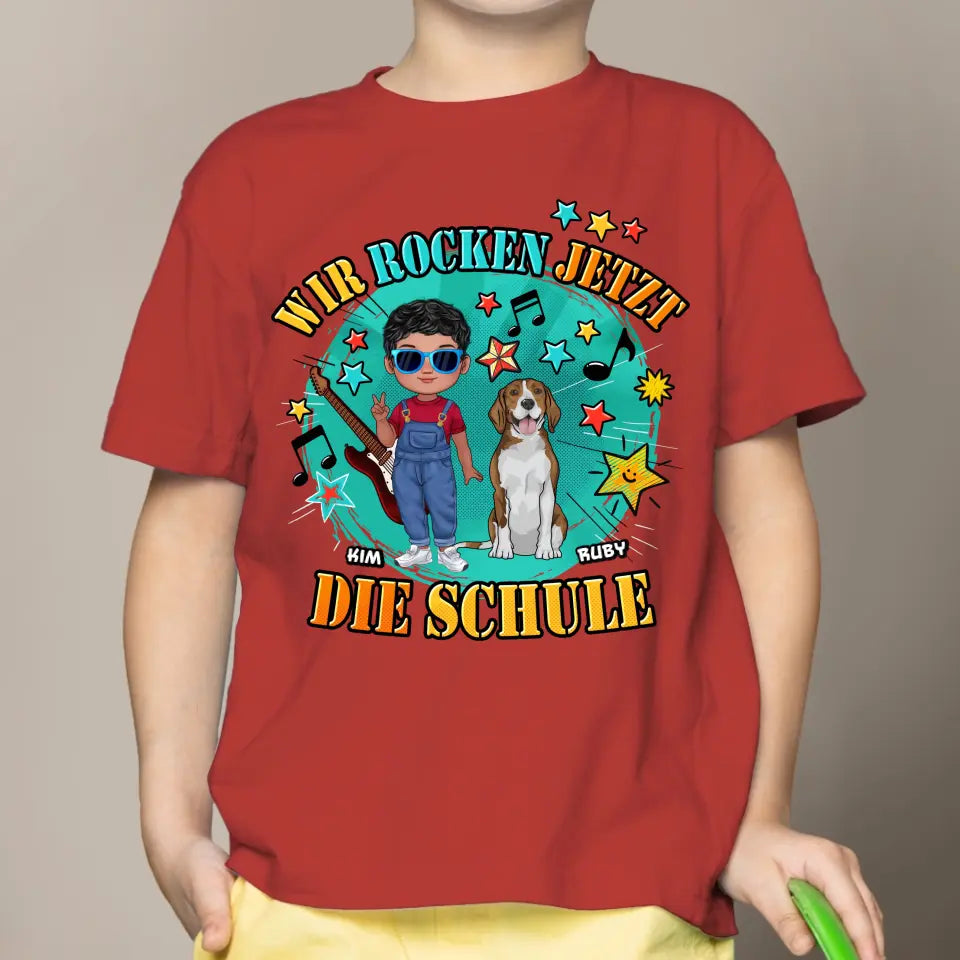 Wir rocken jetzt die Schule - Individuelles Kinder T-Shirt