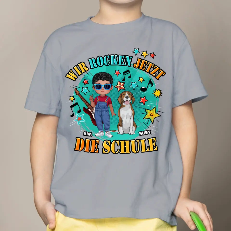 Wir rocken jetzt die Schule - Individuelles Kinder T-Shirt