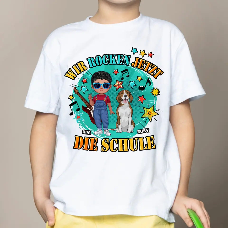 Wir rocken jetzt die Schule - Individuelles Kinder T-Shirt