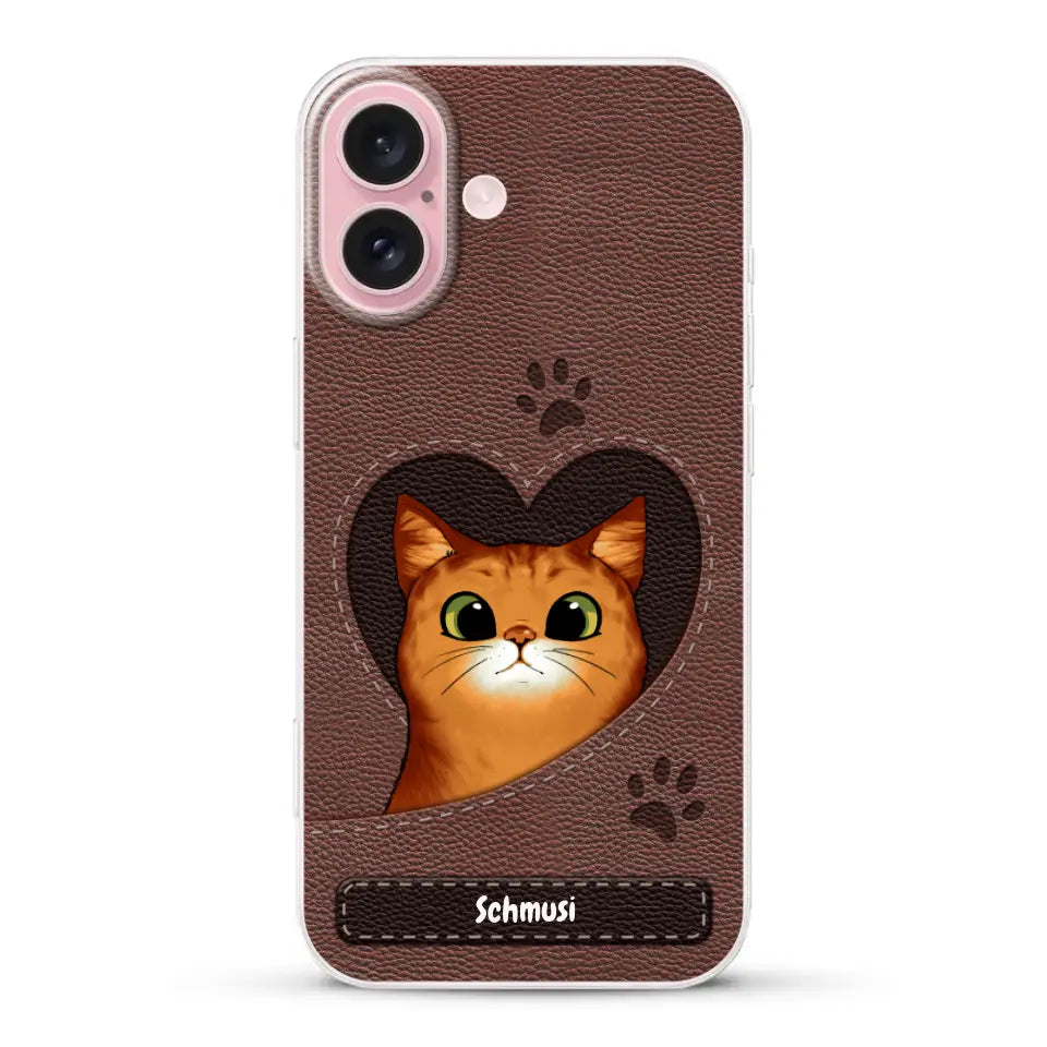 Katzenherz Lederoptik  - Individuelle Handyhülle