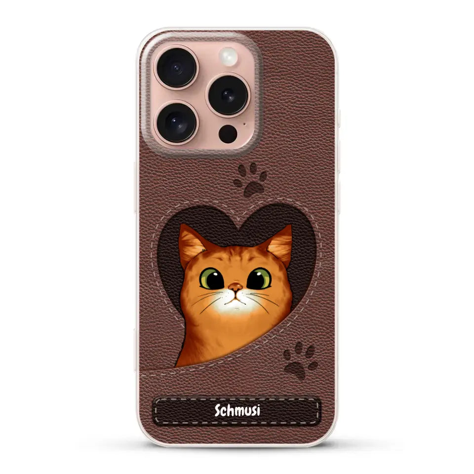 Katzenherz Lederoptik  - Individuelle Handyhülle