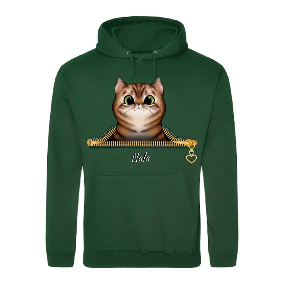 Neugierige Katze Reißverschlussoptik - Individueller Hoodie