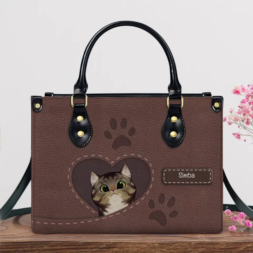 Katzenherz Lederoptik - Individuelle Handtasche