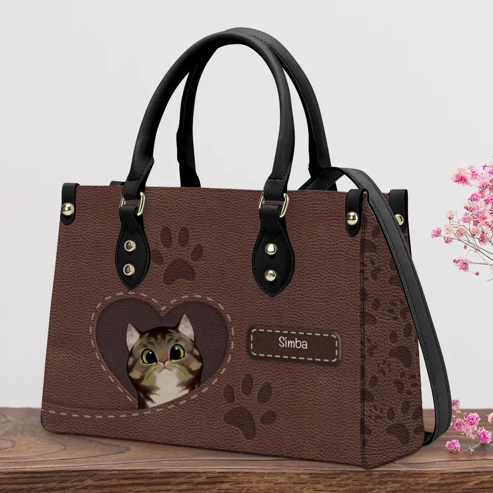 Katzenherz Lederoptik - Individuelle Handtasche