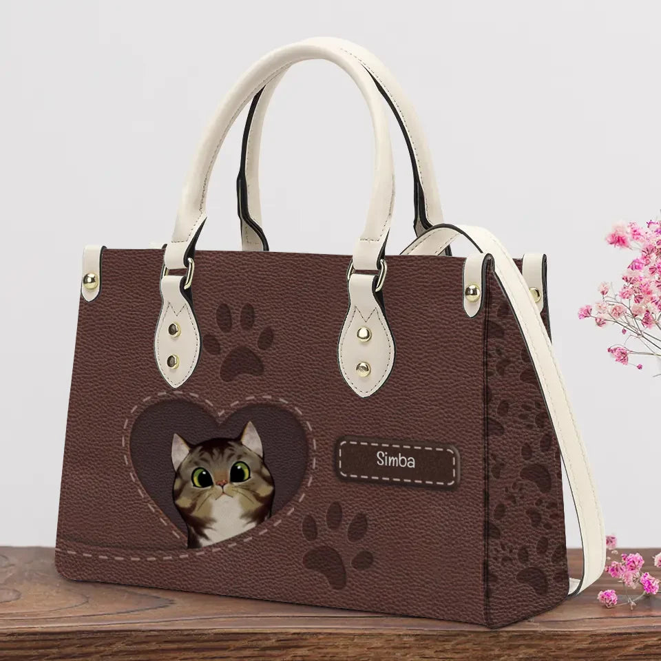 Katzenherz Lederoptik - Individuelle Handtasche