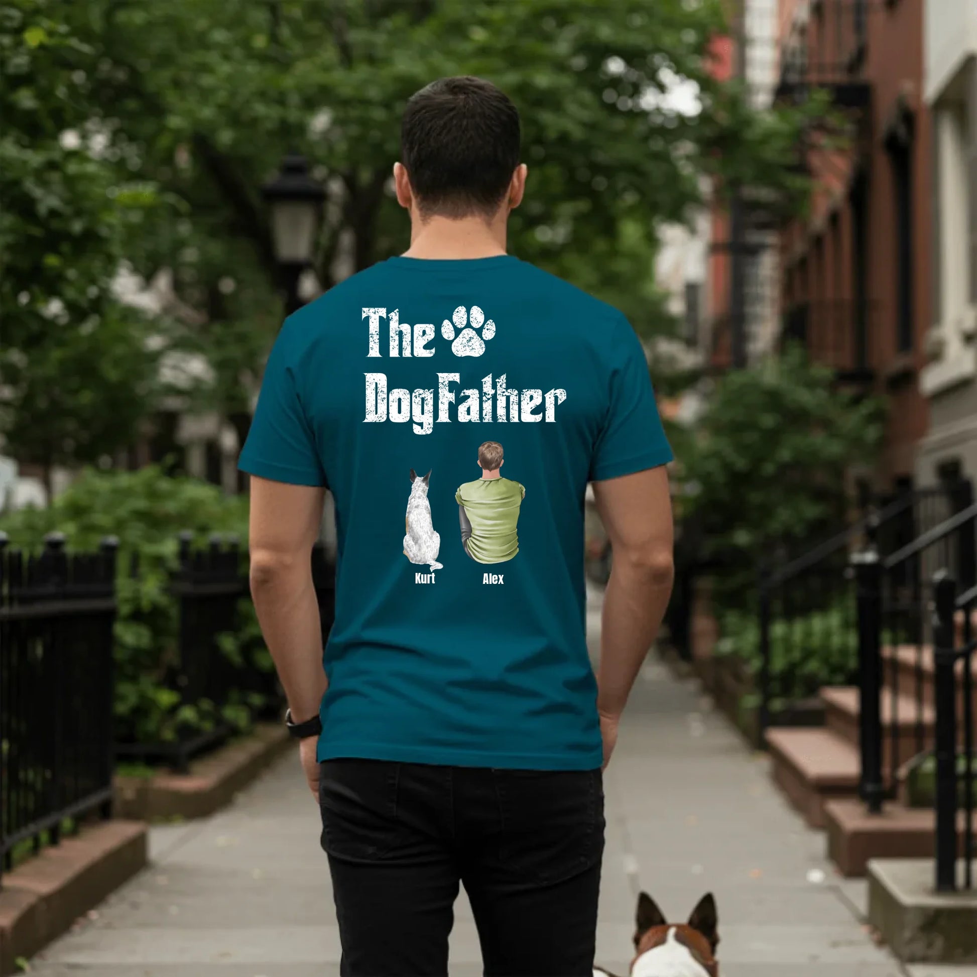 Man walking dog on sidewalk - Petrol-min