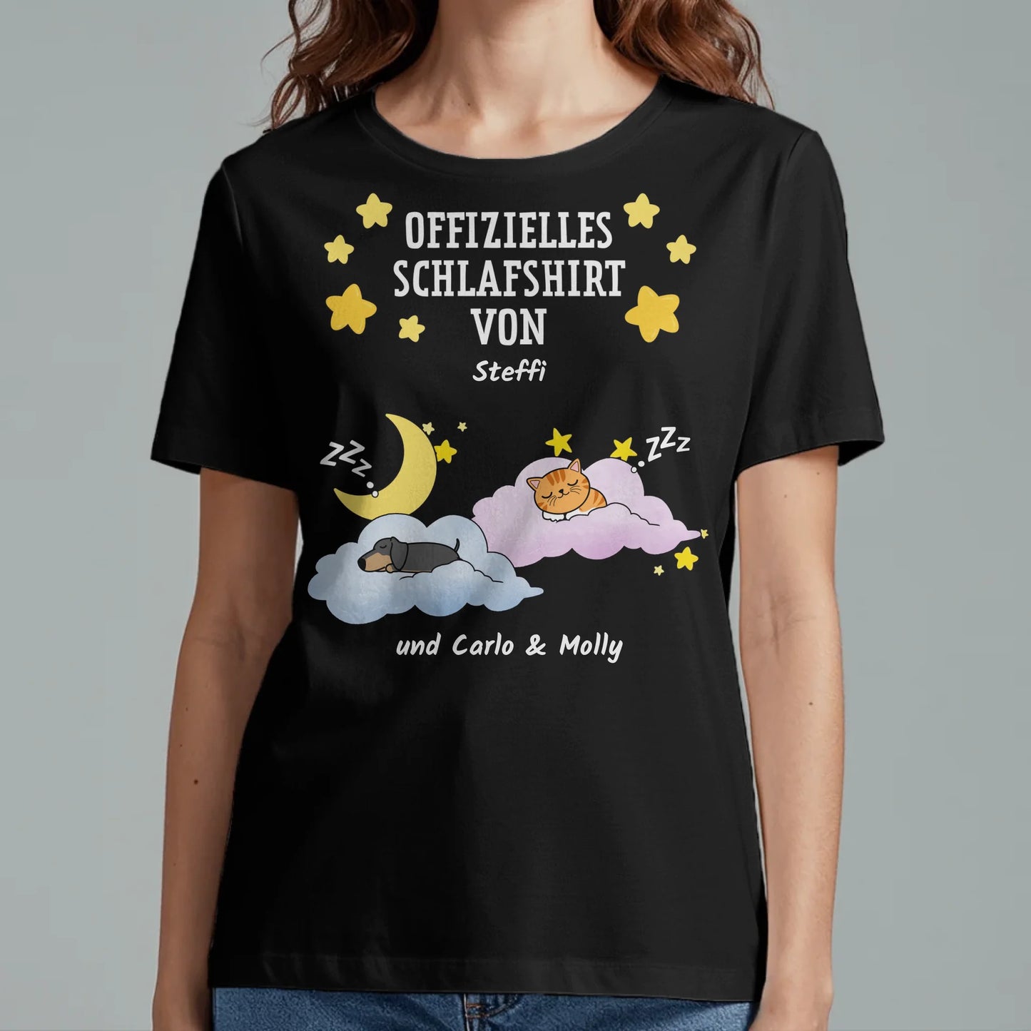 Schlafshirt mit schläfrigem Haustier - Individuelles T-Shirt