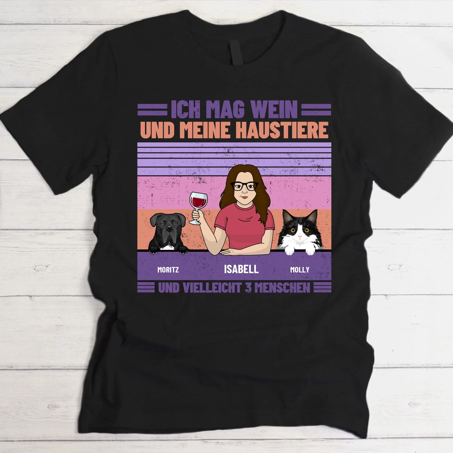 Ich mag Wein und meine Haustiere - Individuelles T-Shirt