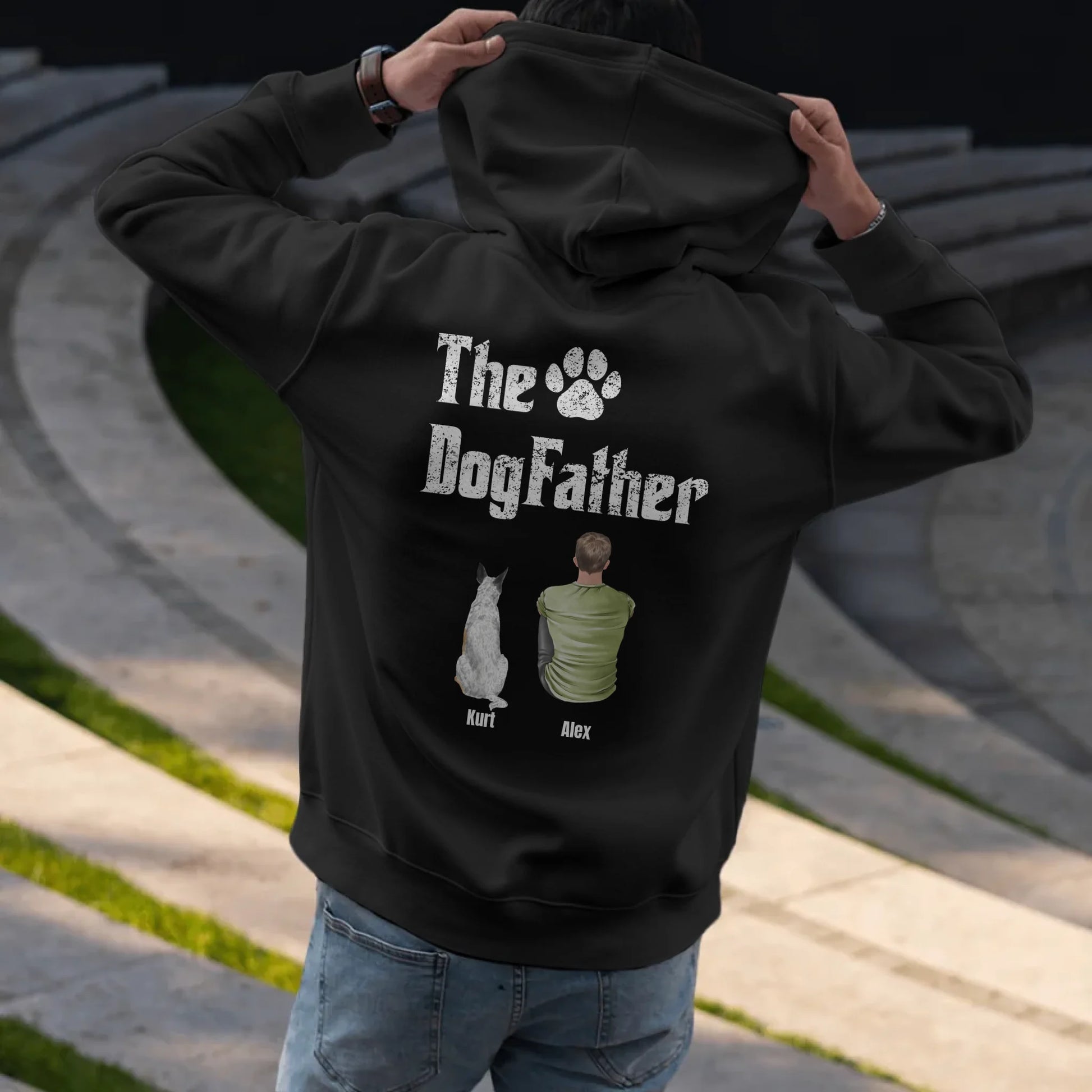 Man putting on hoodie - Black
