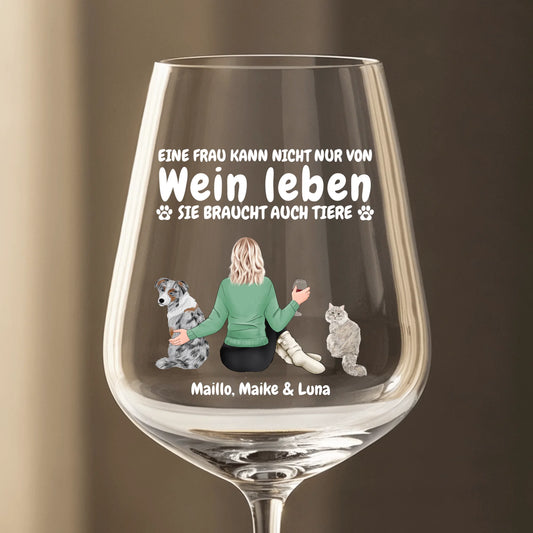 Kein Überleben ohne Wein & Tier - Individuelles Weinglas
