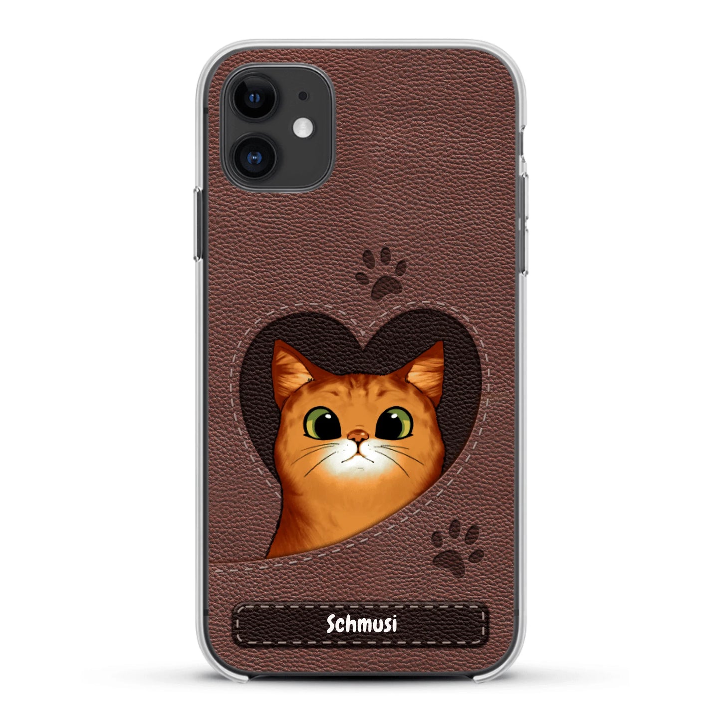 Personalisierte Handyhülle - Katzenherz Lederoptik