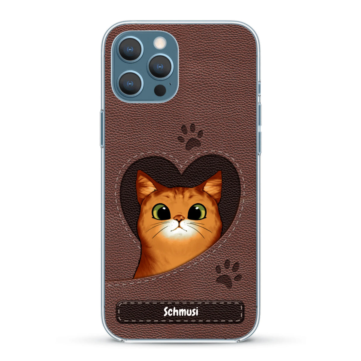 Personalisierte Handyhülle - Katzenherz Lederoptik