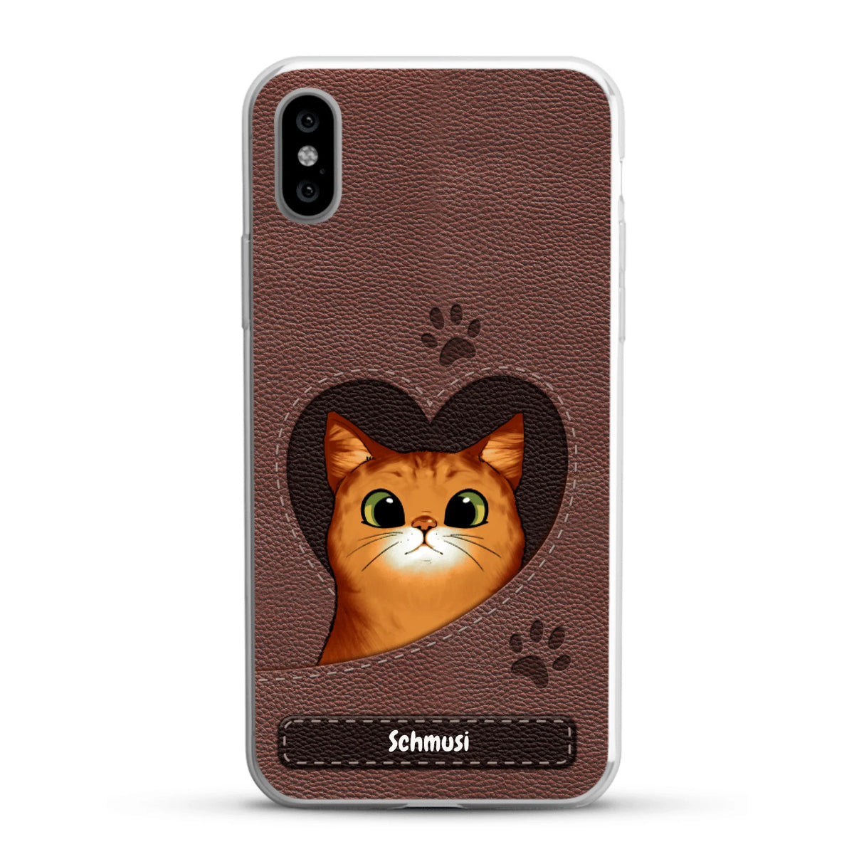 Personalisierte Handyhülle - Katzenherz Lederoptik