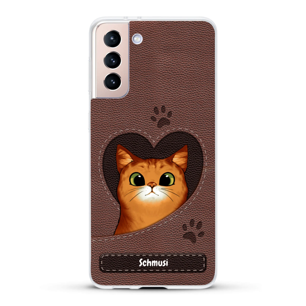 Personalisierte Handyhülle - Katzenherz Lederoptik