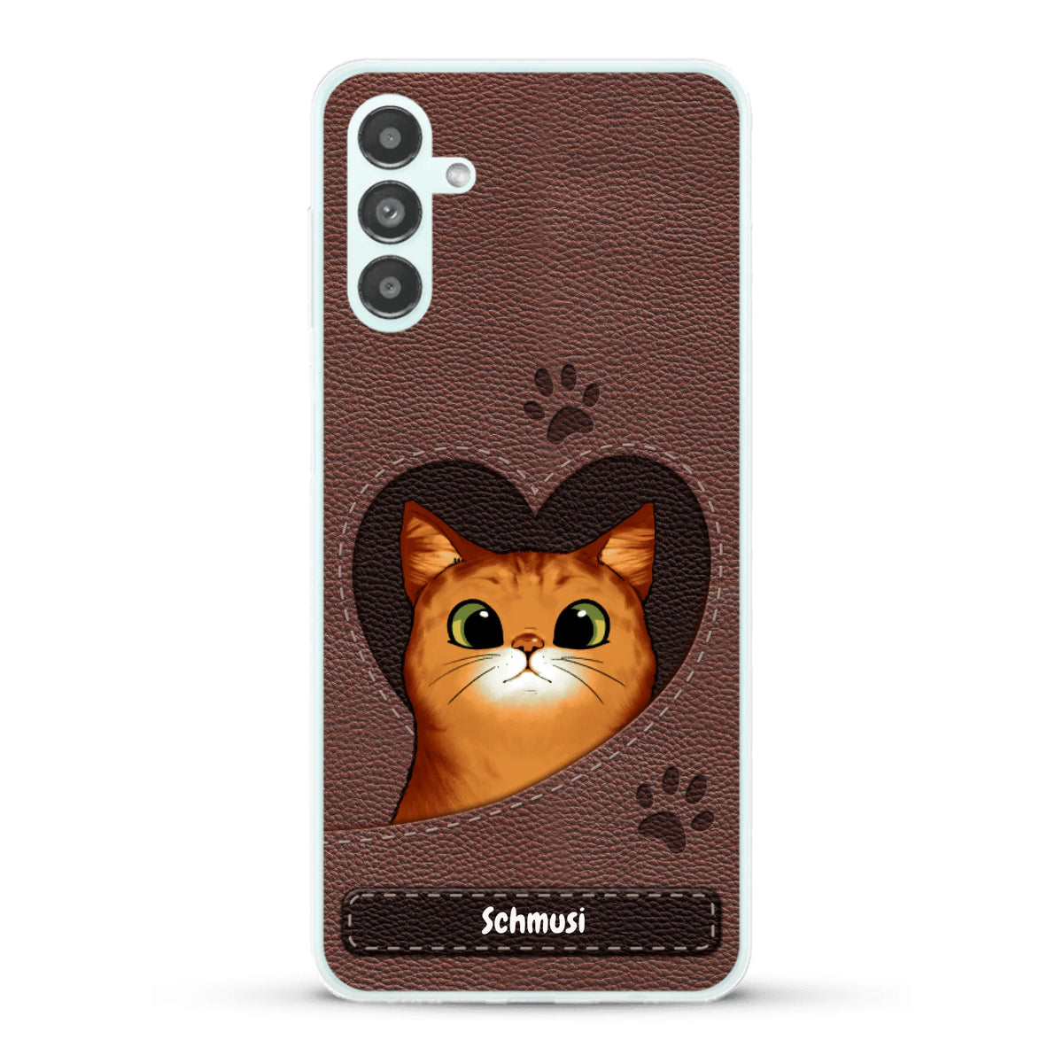 Personalisierte Handyhülle - Katzenherz Lederoptik