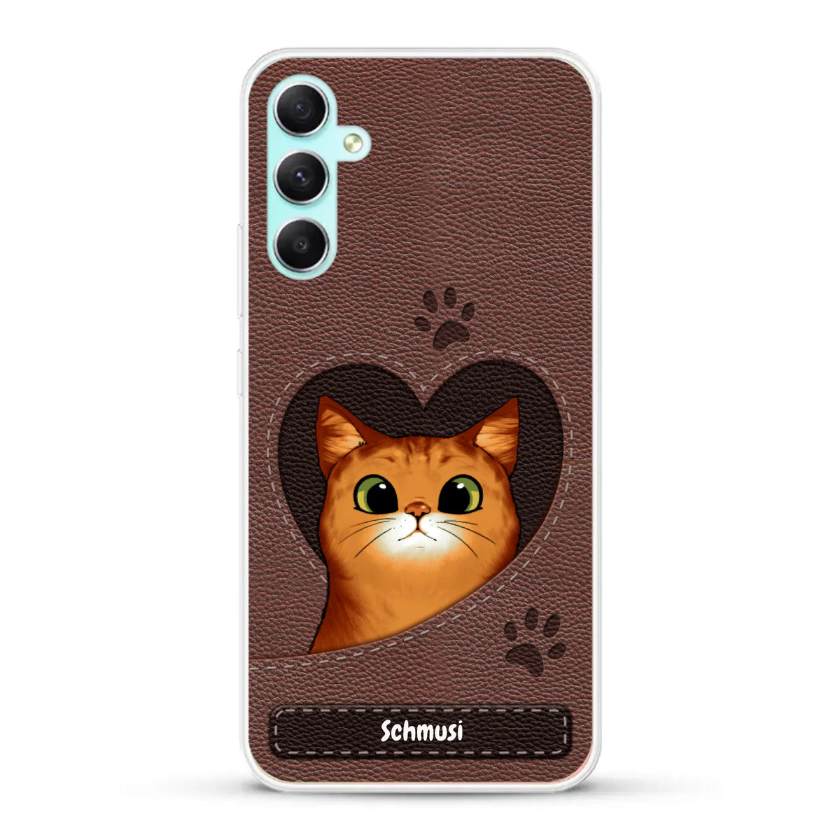 Personalisierte Handyhülle - Katzenherz Lederoptik