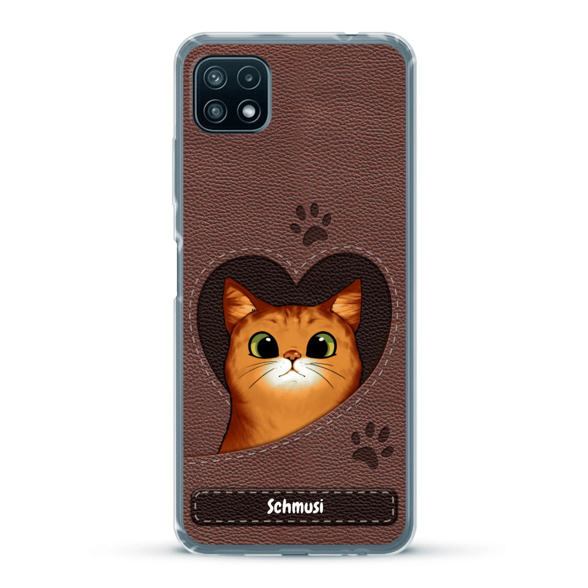 Personalisierte Handyhülle - Katzenherz Lederoptik