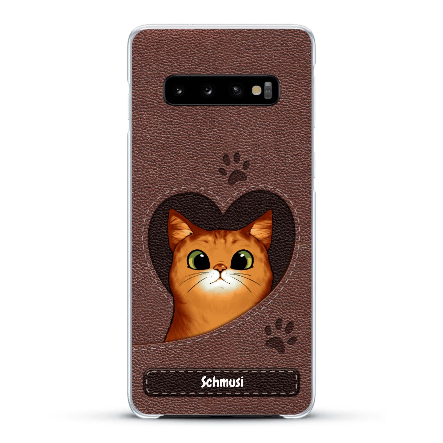 Personalisierte Handyhülle - Katzenherz Lederoptik