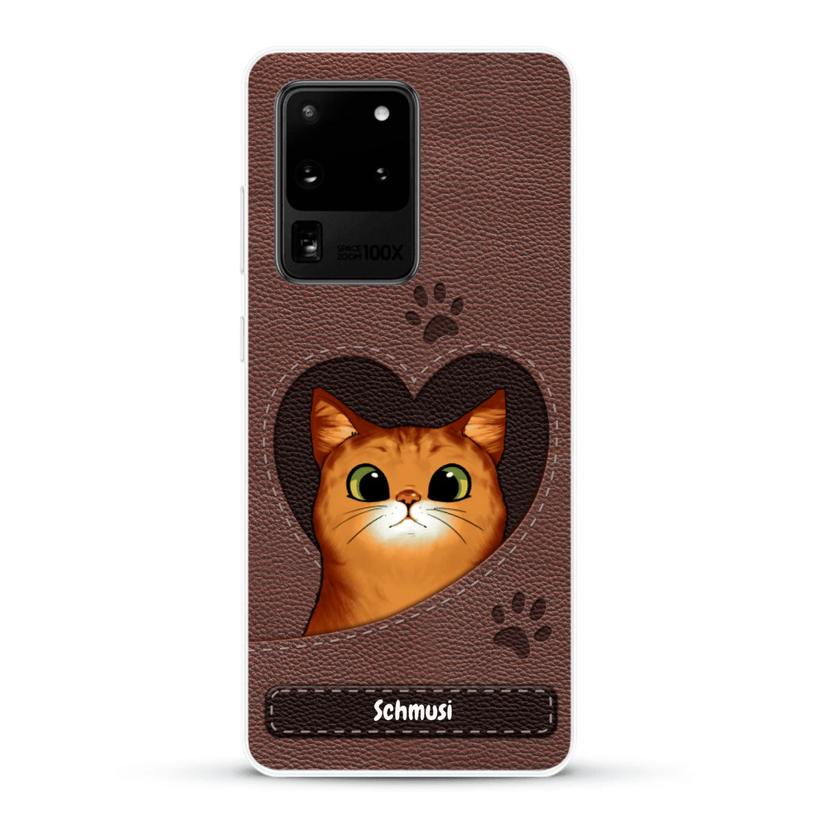 Personalisierte Handyhülle - Katzenherz Lederoptik