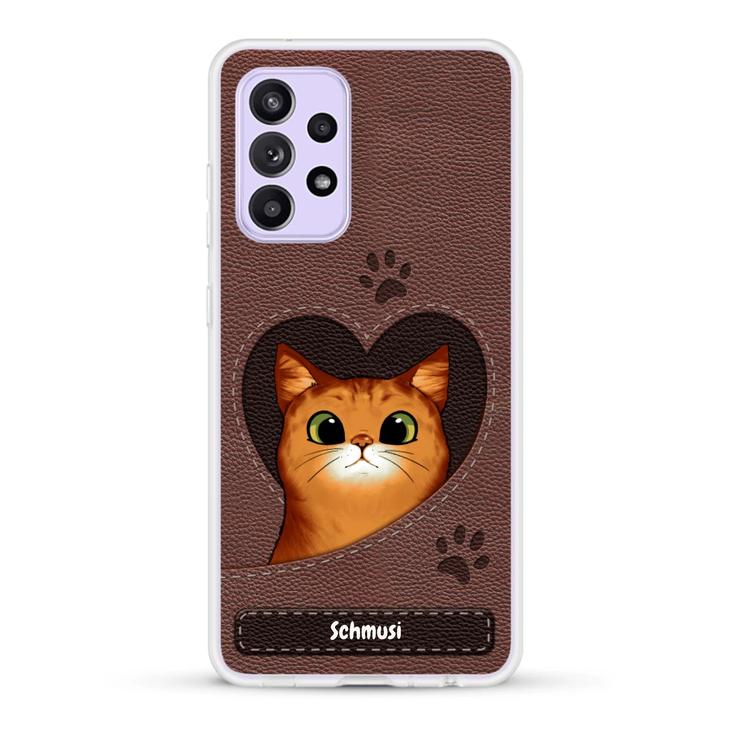 Personalisierte Handyhülle - Katzenherz Lederoptik