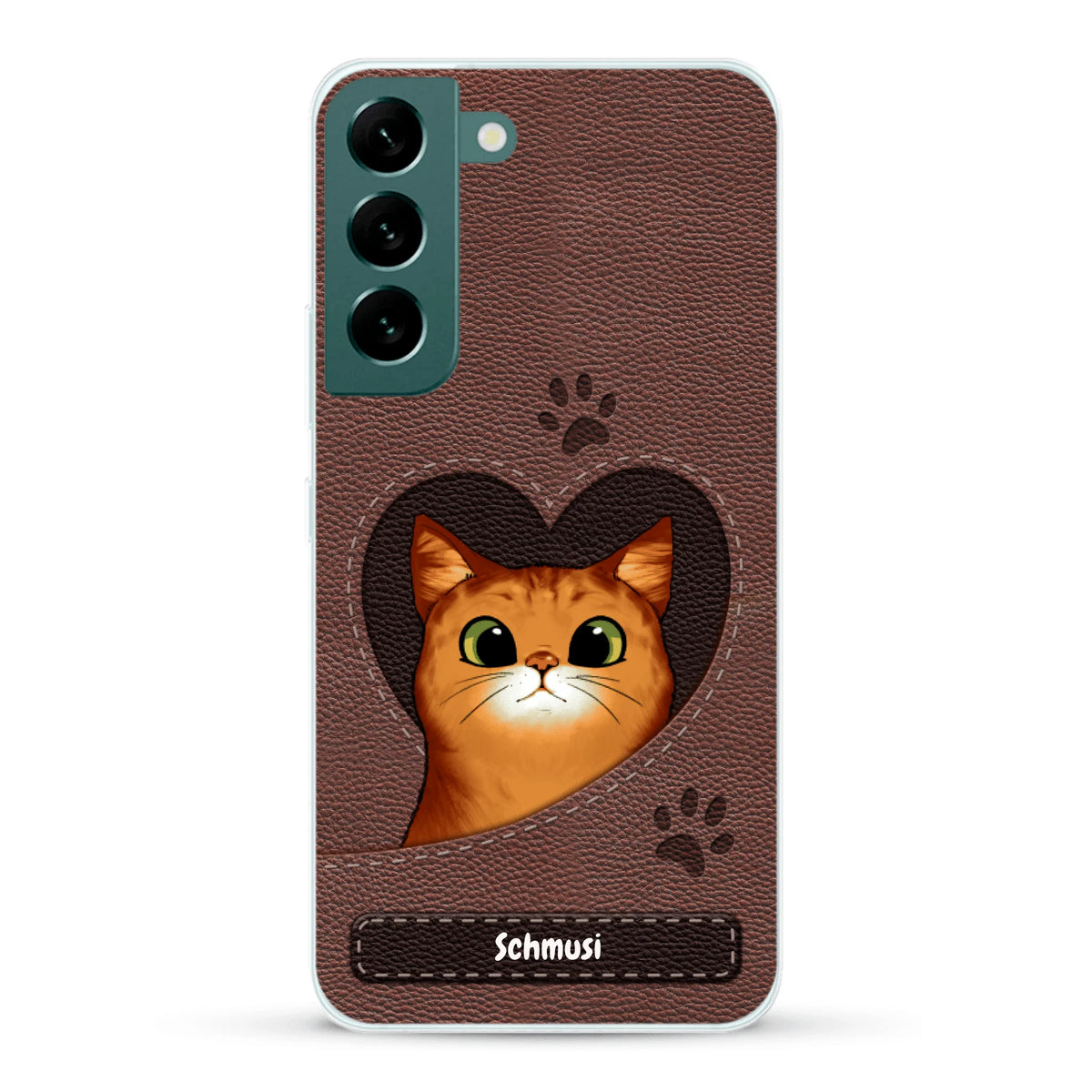 Personalisierte Handyhülle - Katzenherz Lederoptik