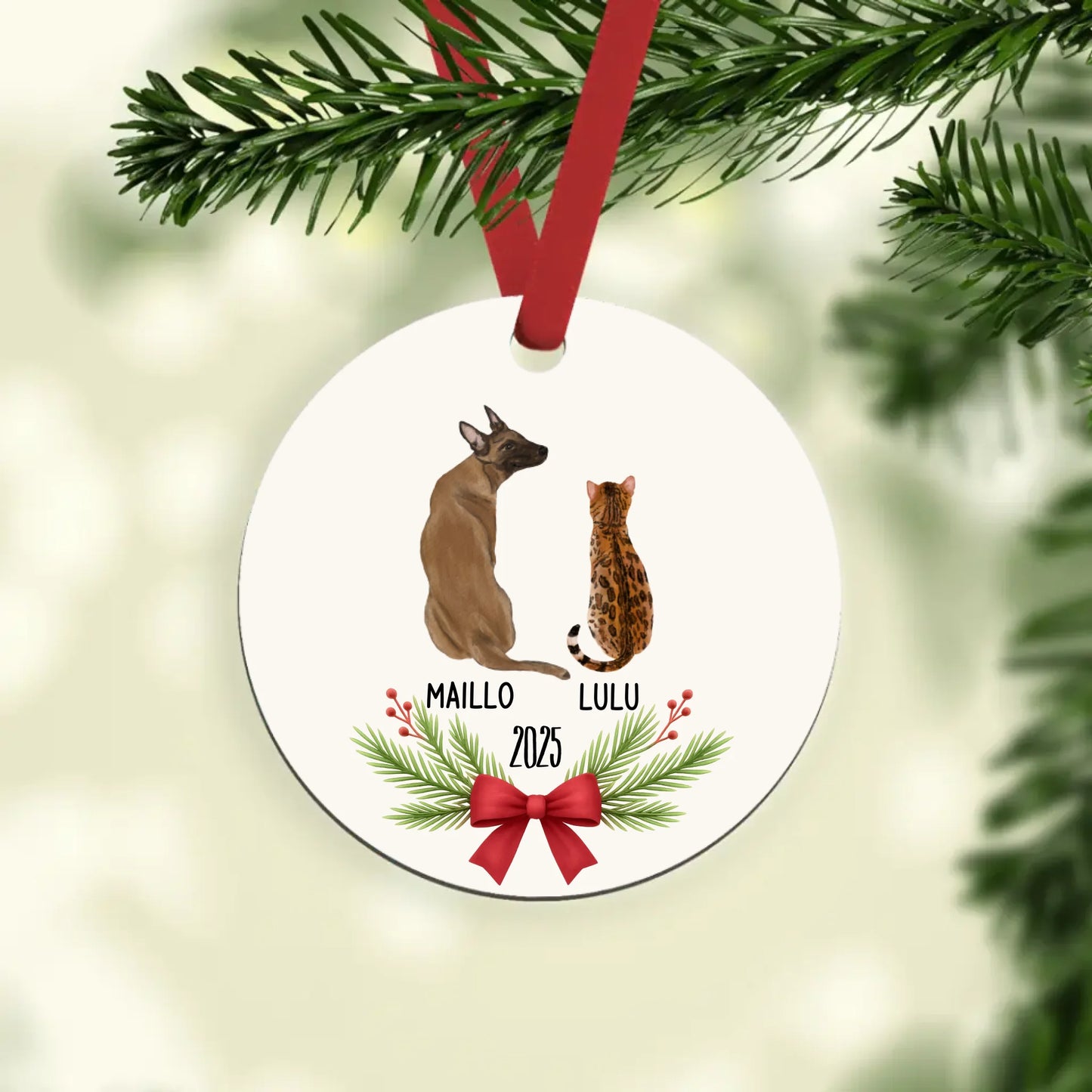 Aquarell Haustiere mit Jahreszahl - Individuelles Ornament