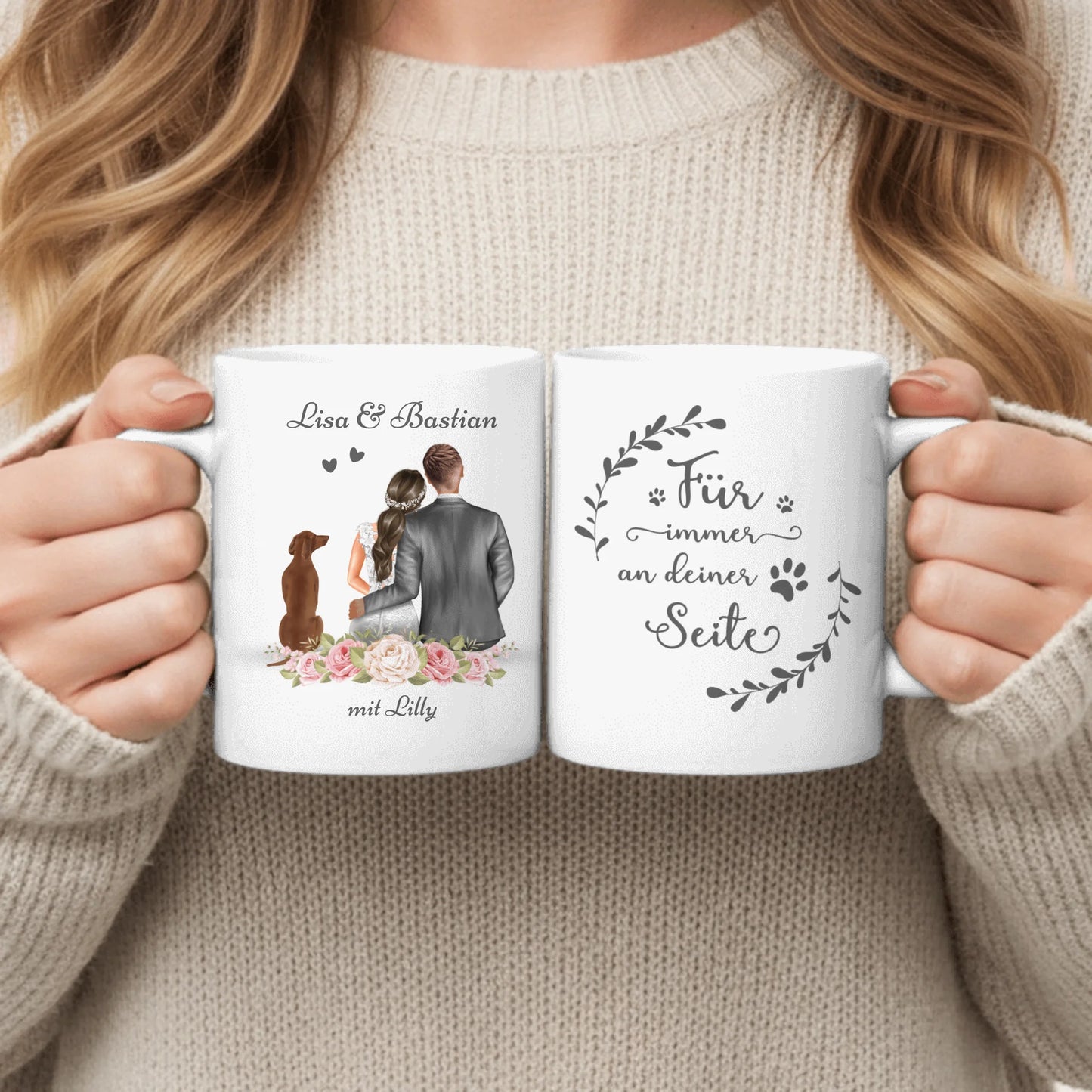 Hochzeitspaar mit Haustier - Individuelles Tasse