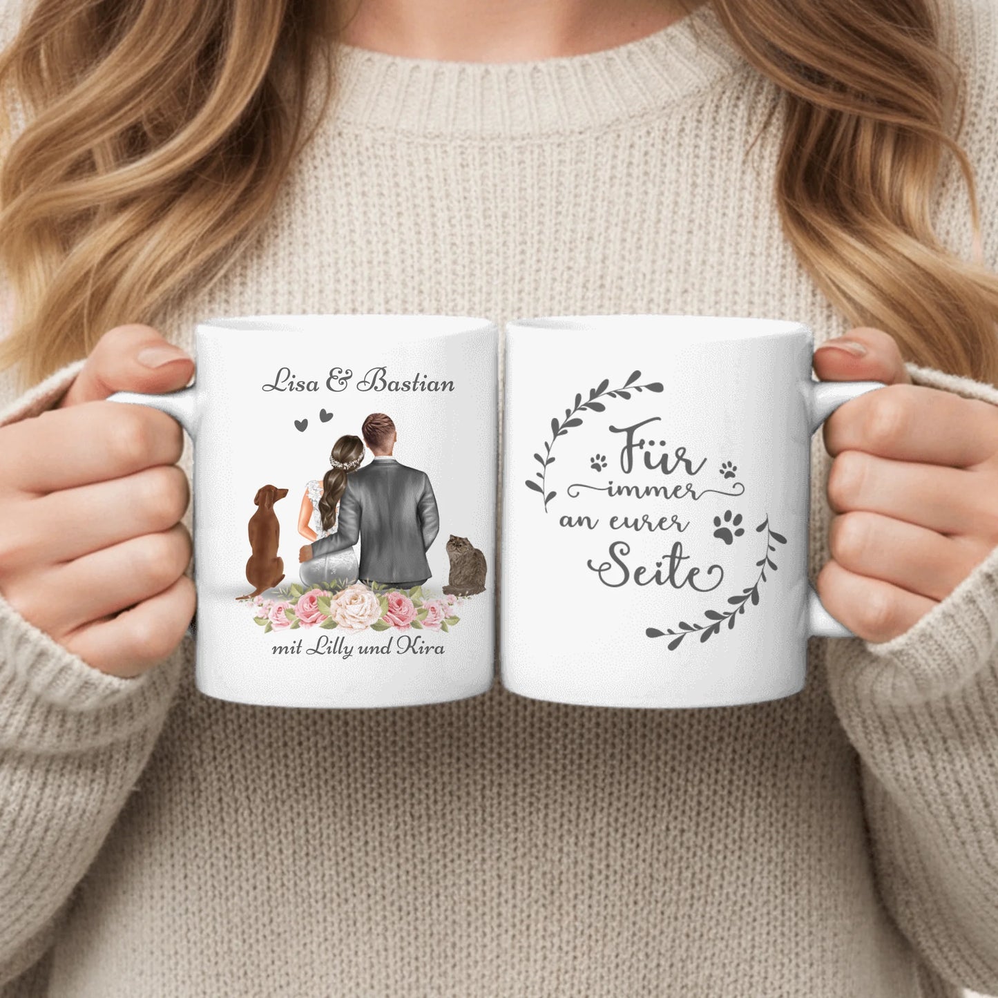 Hochzeitspaar mit Haustier - Individuelles Tasse