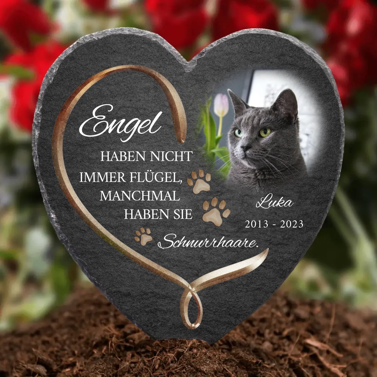 Personalisiertes Schieferherz - Engel haben Schnurrhaare