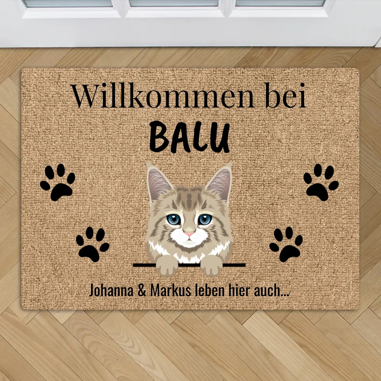 Personalisierte Fußmatte - Willkommen bei mit Katze