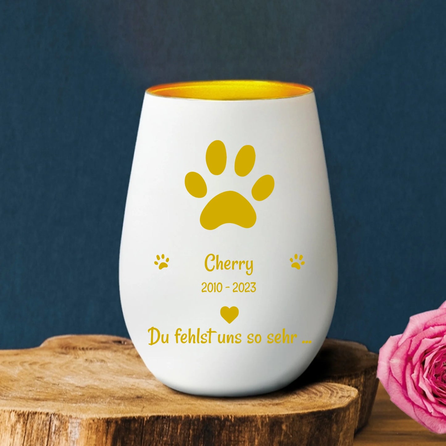 Personalisiertes Trauerlicht - Du fehlst uns mit Katze
